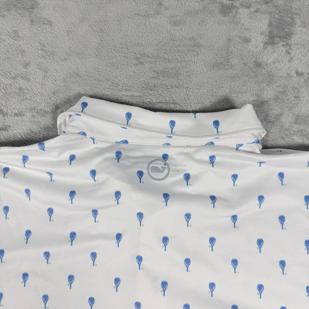 Vineyard Vines Mens XL Polo Shirt White Tennis Racquet AOP On-The-Go Sankaty - Picture 6 of 10